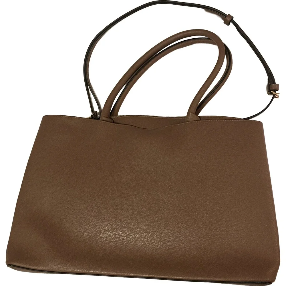 A New Day Brown Faux Leather Medium Tote Bag Crossbody Handbag Work Travel